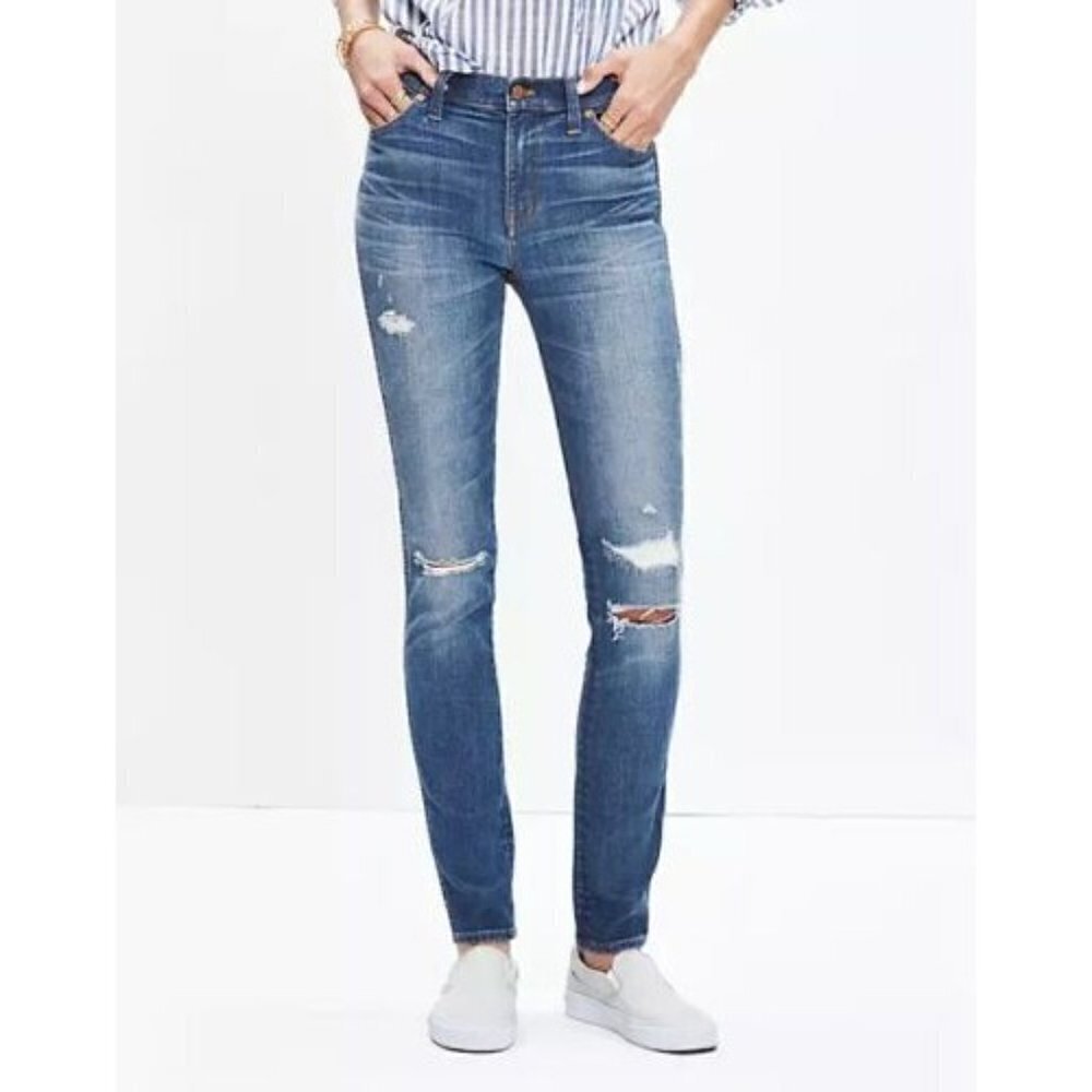 Nwot Madewell 9 Inch High Riser Distressed Skinny Jeans Blue 32 Tall